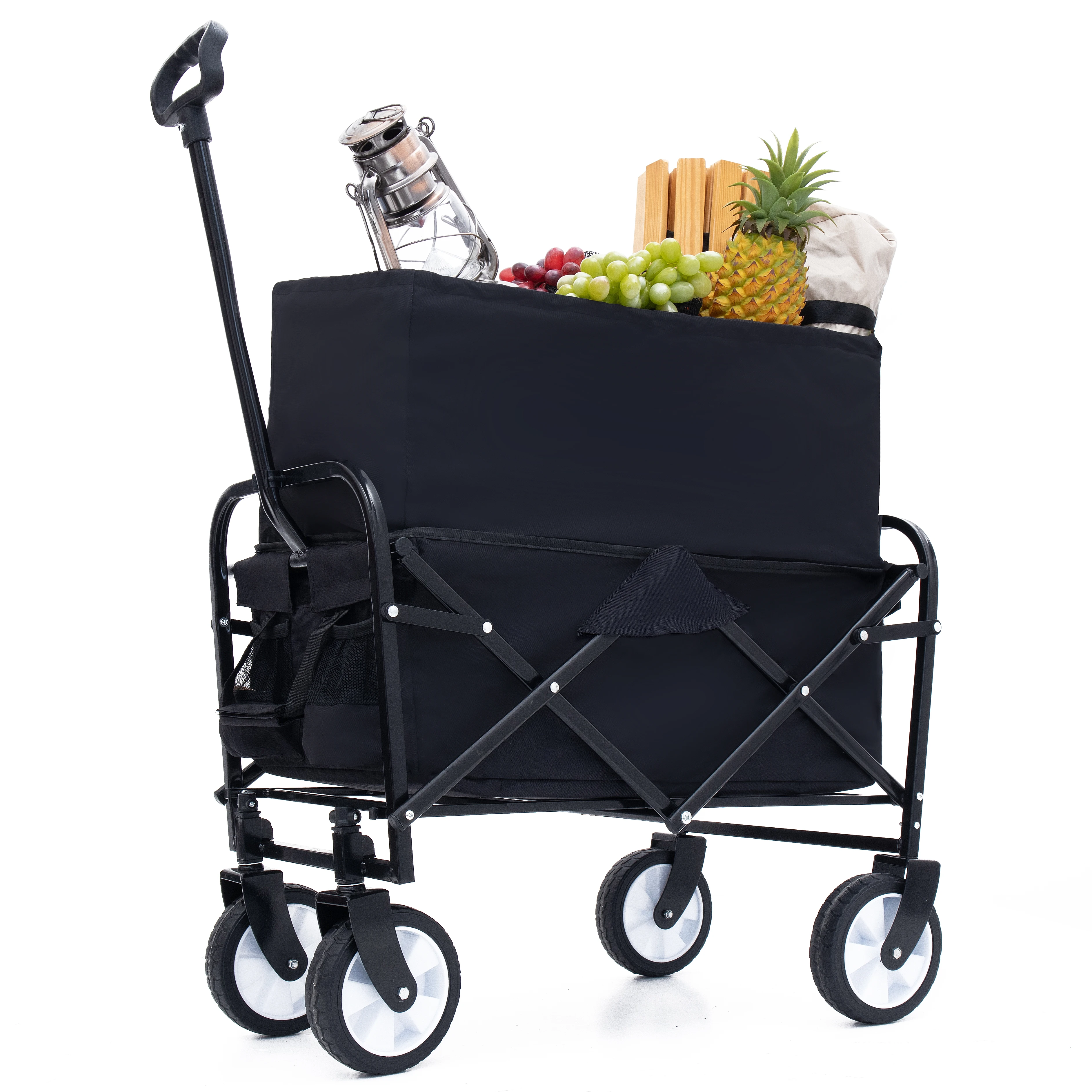 

Foldable Utility Cart 4 Wheels - 225LBS Capacity Heavy Duty Cart for Camping Beach Fishing Gardening Grocery Shopping ﻿