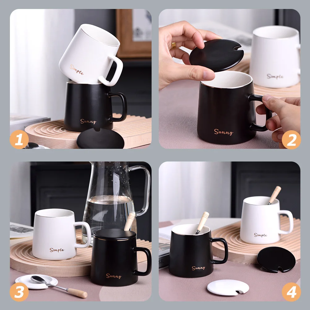 مجموعة واحدة من كوب السيراميك الإبداعي، مقبض من الخشب المقاوم للصدأ، تصميم ناعم وآمن، أدوات شرب شاي القهوة بسعة كبيرة للمنزل