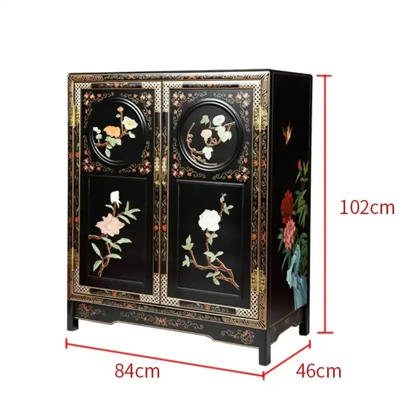 

Retro antique hand-painted carved double door paint cabinet