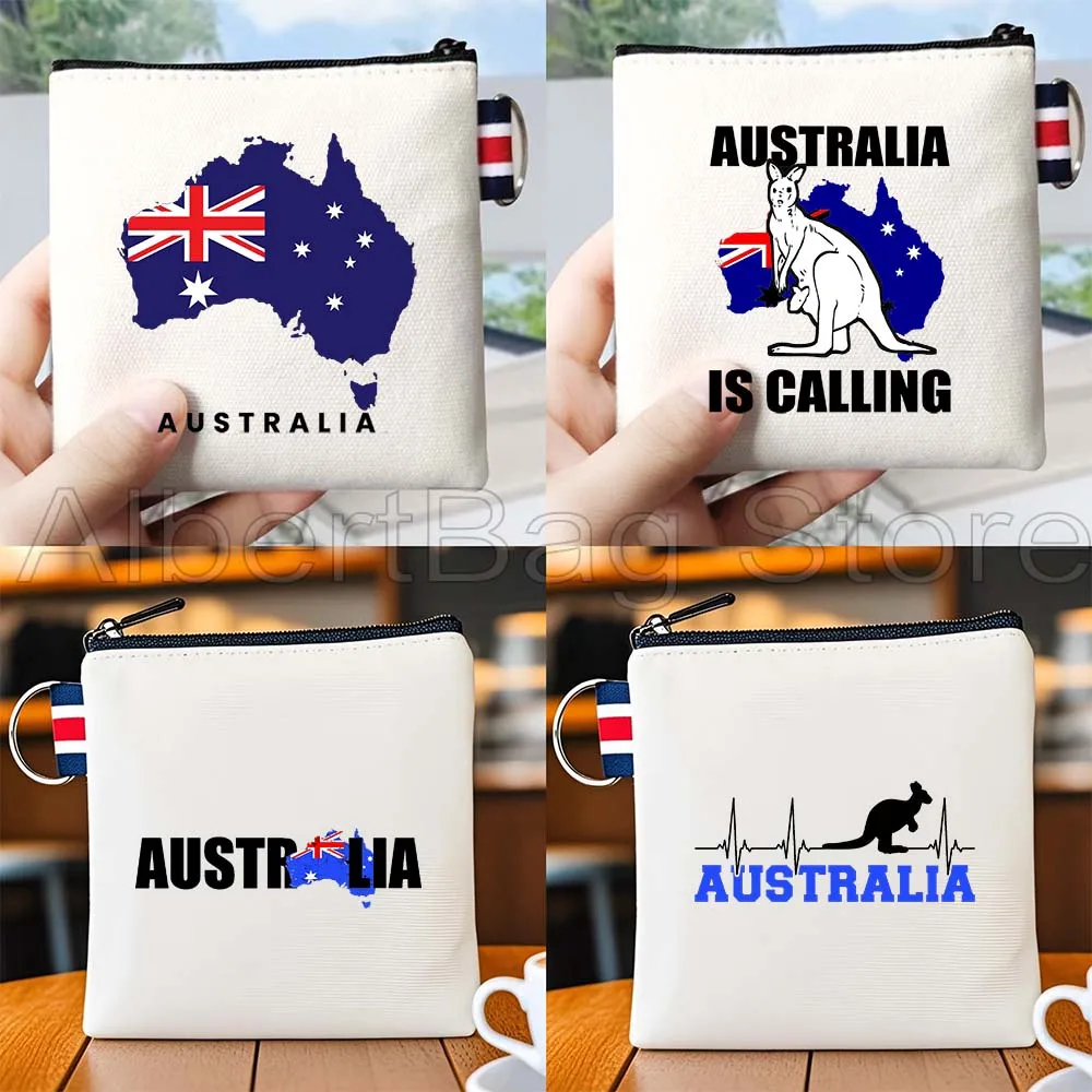 

Australia Flag Map Gold Coast Cute Gifts Canvas Coin Purse Bag Small Square Key Bag Storage Card Bag Cotton Wallet Zipper Pouch