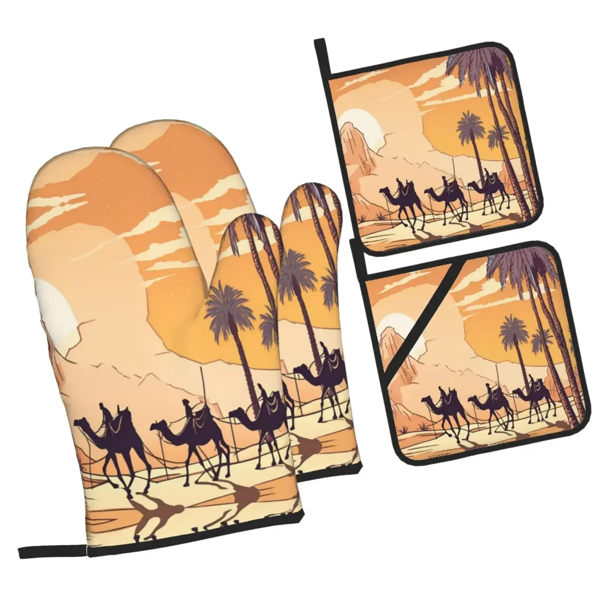 

3 Camels Oven Mitts and Pot Holder Sets of 4 for Baking Kitchen Cooking Grilling Resistant Non-Slip Gloves