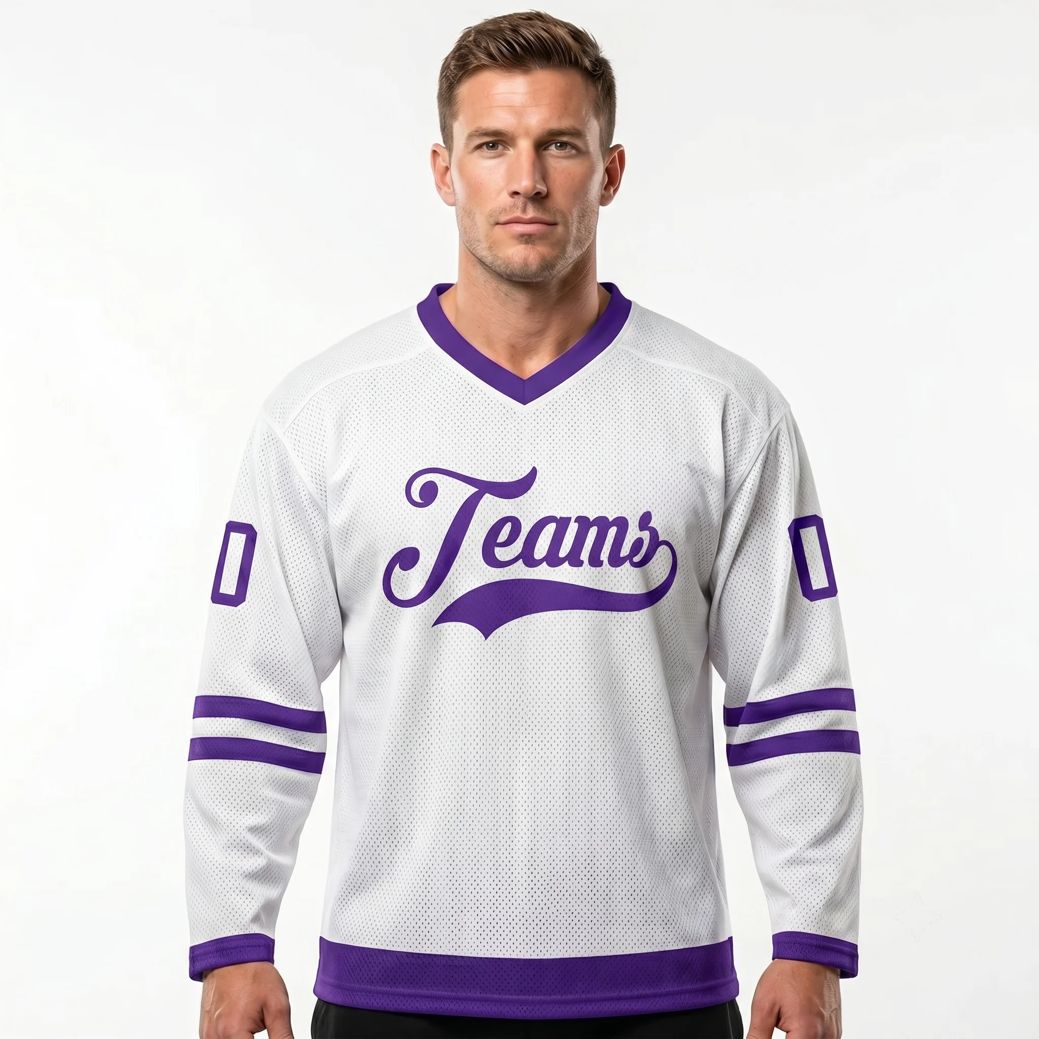 Custom Name & Team White Purple 3D Printed Fashion Men's Hockey Jersey Summer Unisex Personali Sport Team Jersey Shirt BQ-06