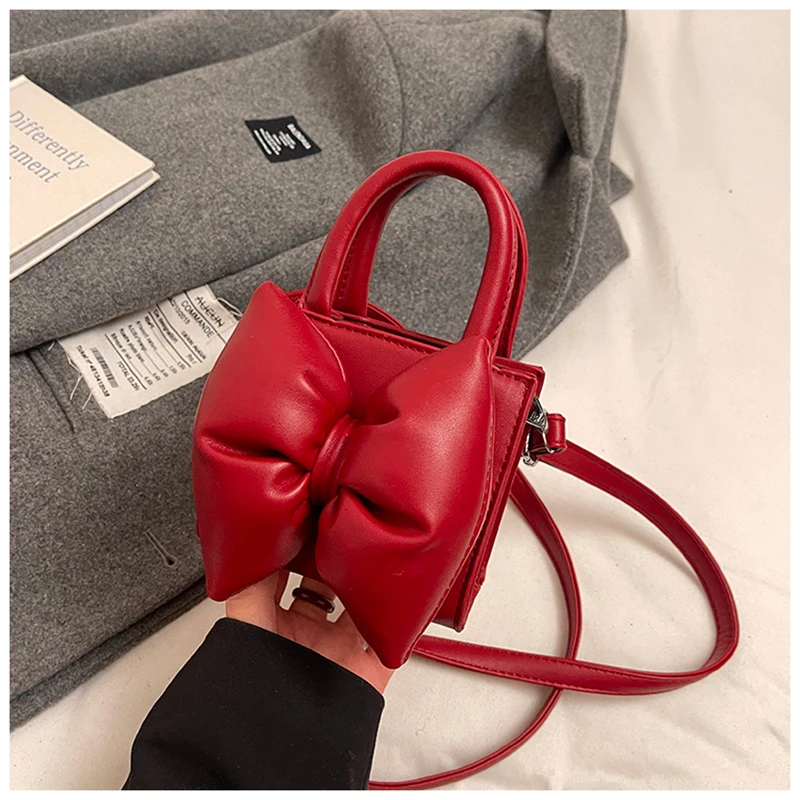 Cute Bow Women's Handbag 2025 Spring Single Shoulder Messenger Bag Fashion Versatile Korean Edition Small Square Bag High End