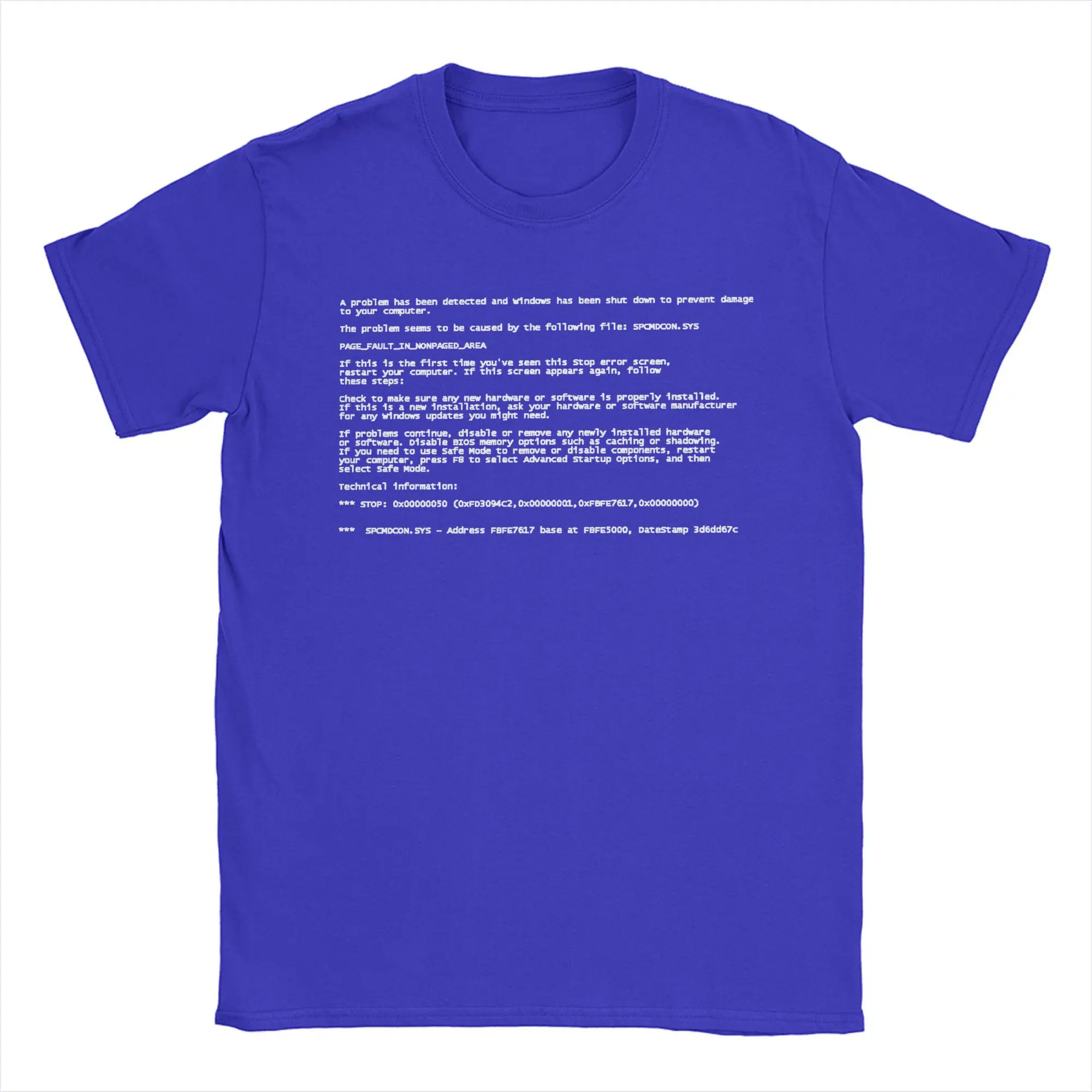 Blue Screen of Death T-Shirt Men Stop Error BSOD System Error Windows XP Vintage Cotton Tee Shirt T Shirt Summer Clothes