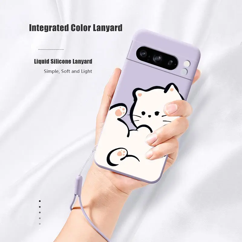 Pixel 8Pro Fluffy Kitten Bracelet Silicone Phone Case For Google Pixel 8Pro 3XL 3A 4 4A 8 8A 5 7 7A 9 9Pro 9ProXL 6A Cover