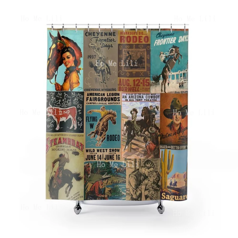 Western Vintage Poster Art Shower Curtain Ranch Farm House Decor Bathroom