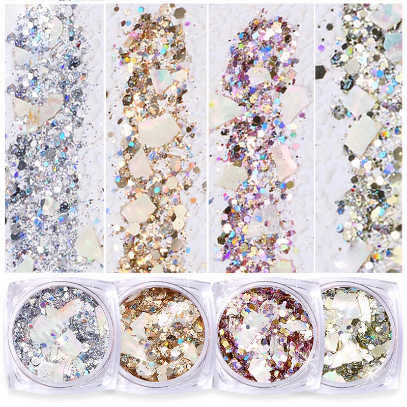 3D Gradient Glitter ไม่สม่ำเสมอ Batu Kaca Rhinestone Flakes ลูกปัดบดหินเล็บตกแต่งศิลปะ UV Gel อุปกรณ์เสริม