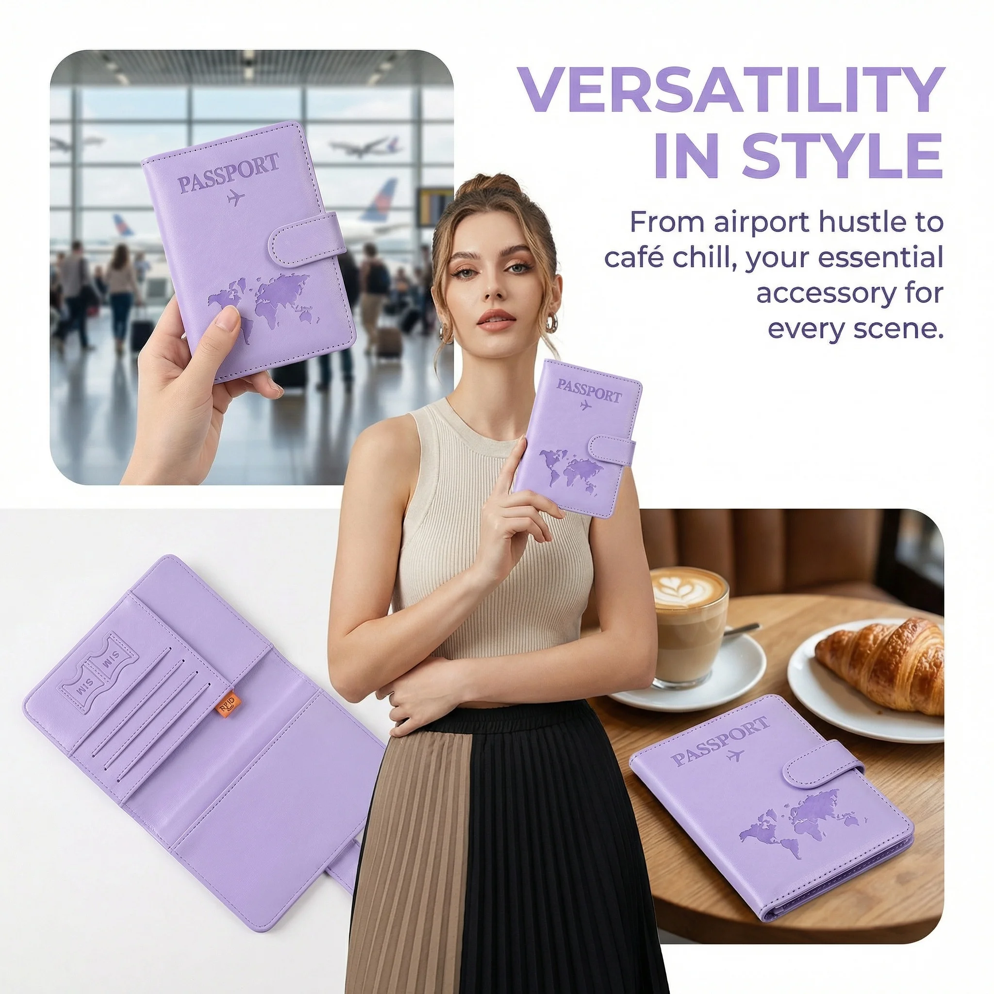 RFID Blocking Passport Holder PU Leather Water Resistant Case with SIM Card Slot Pockets for Women Family Vacation Wedding Gifts