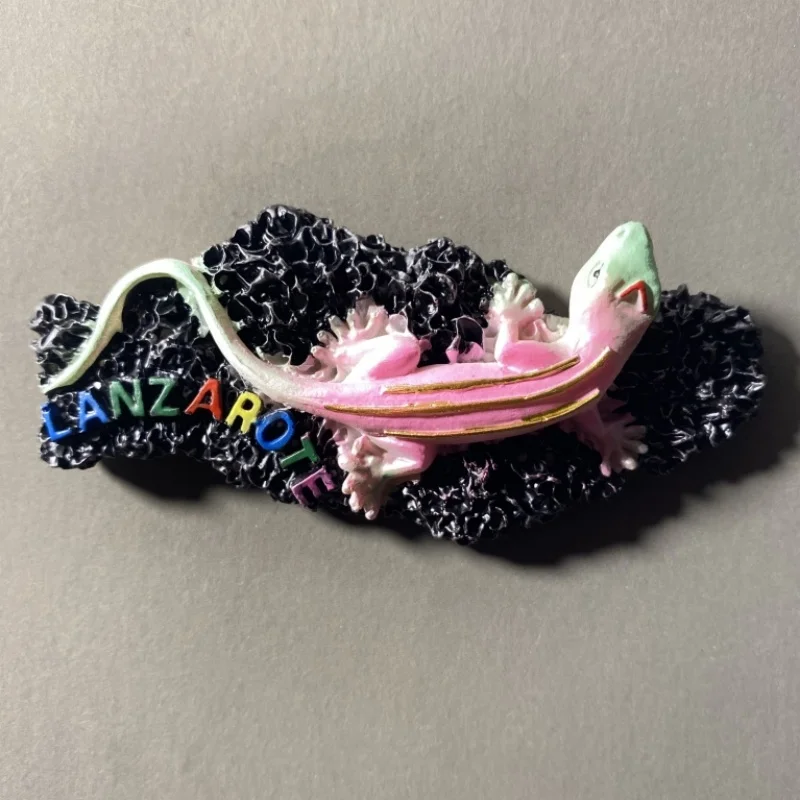 España, Lanzarote, 3D creativo, camaleón, recuerdo turístico, pintura hecha a mano, pegatinas magnéticas para refrigerador