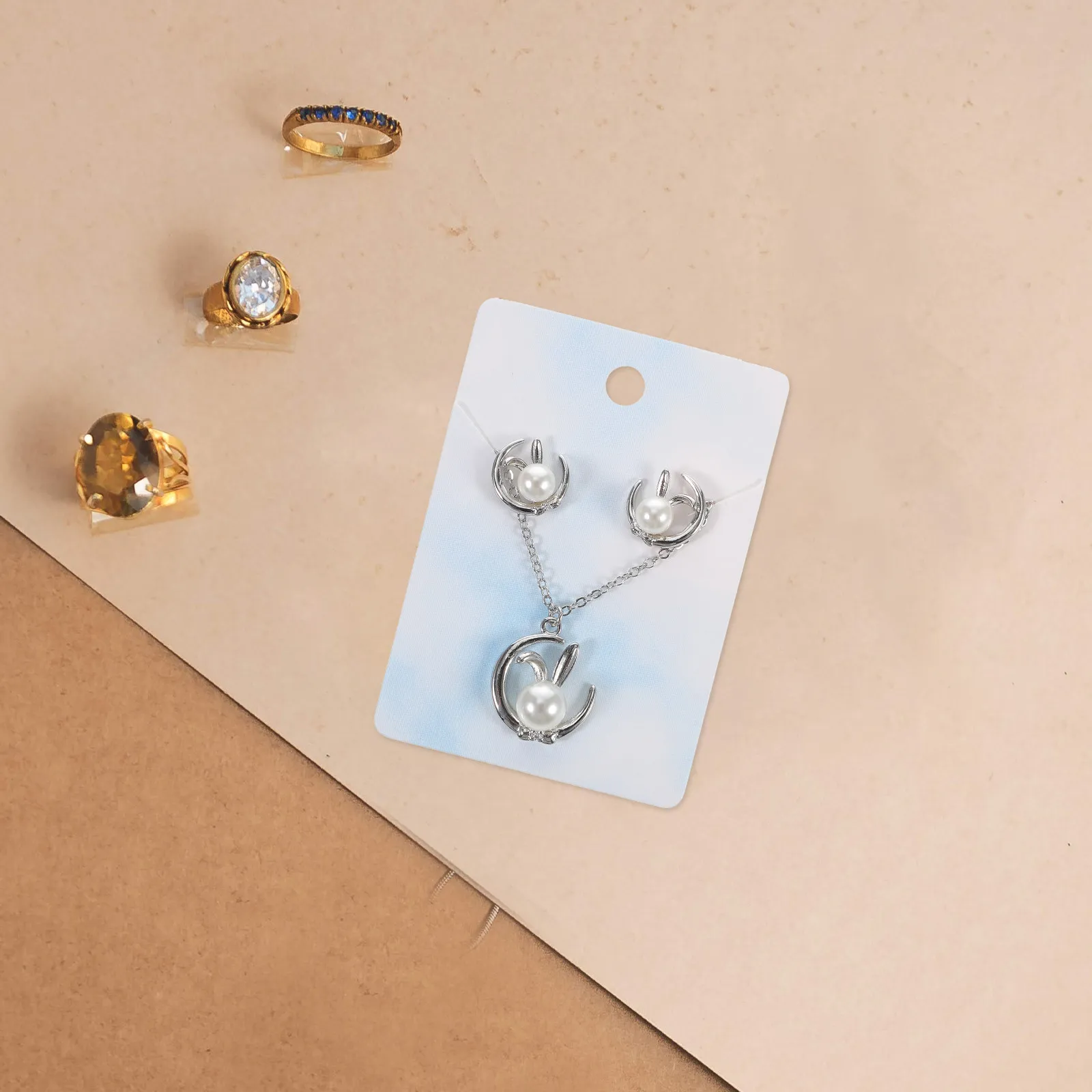

1Set Elegant Marble Pattern Jewelry Display Cards Kit Rectangle Earring Necklace Holding Cards Reusable Label Gift Card Craft