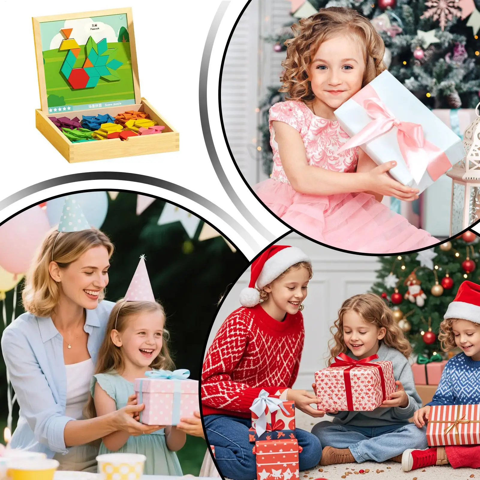 

Magnetic Pattern Blocks Wooden Educational Toys STEM Tangram Shape Block Set For Kids Boys Girls Home Travel Homeschool