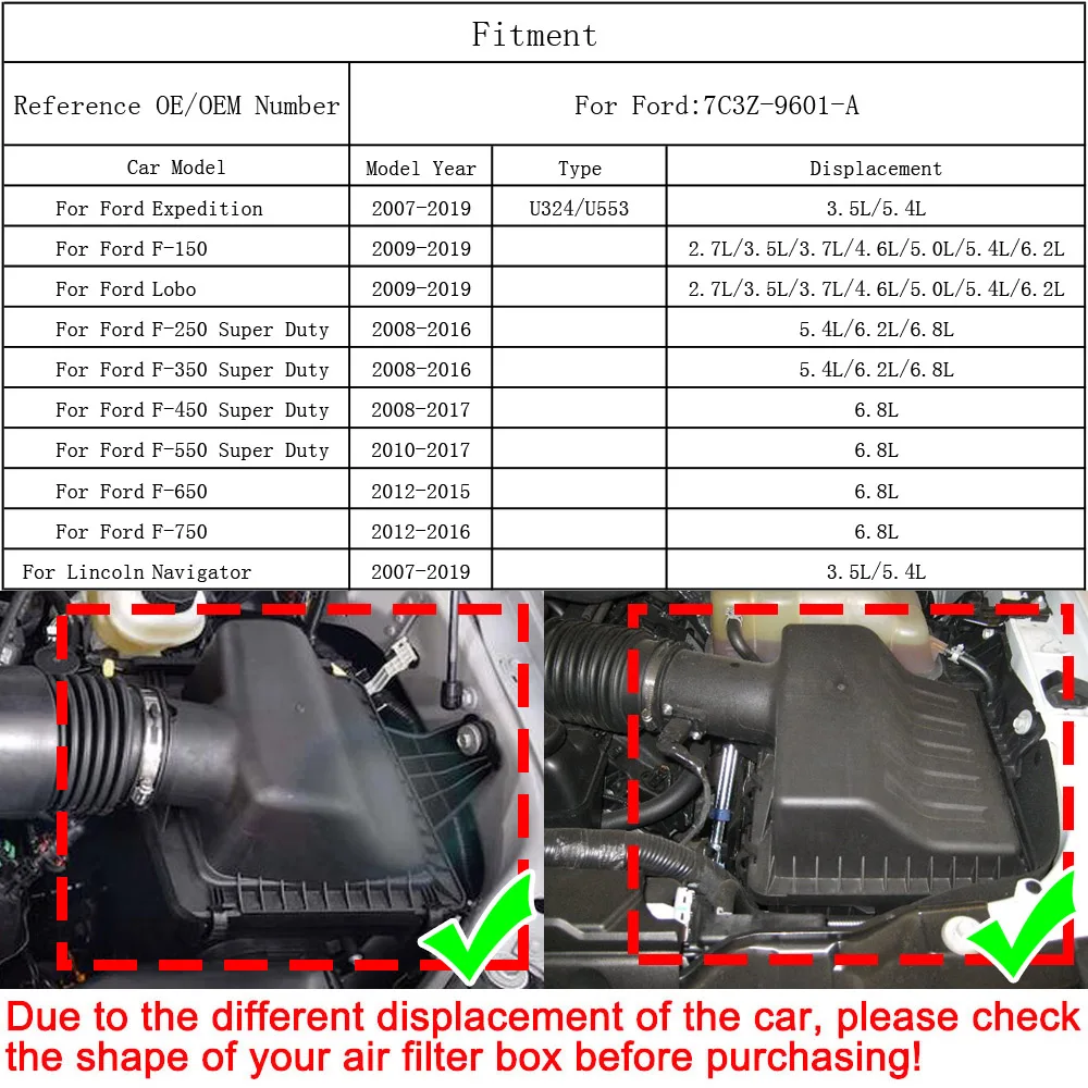 Air Filter 7C3Z-9601-A For Ford F150 F-150 Lobo 2009 2010 2011 2012 2013 2014 2015 2016 2017 2018 2019 2.7L 3.5L 3.7L 4.6L