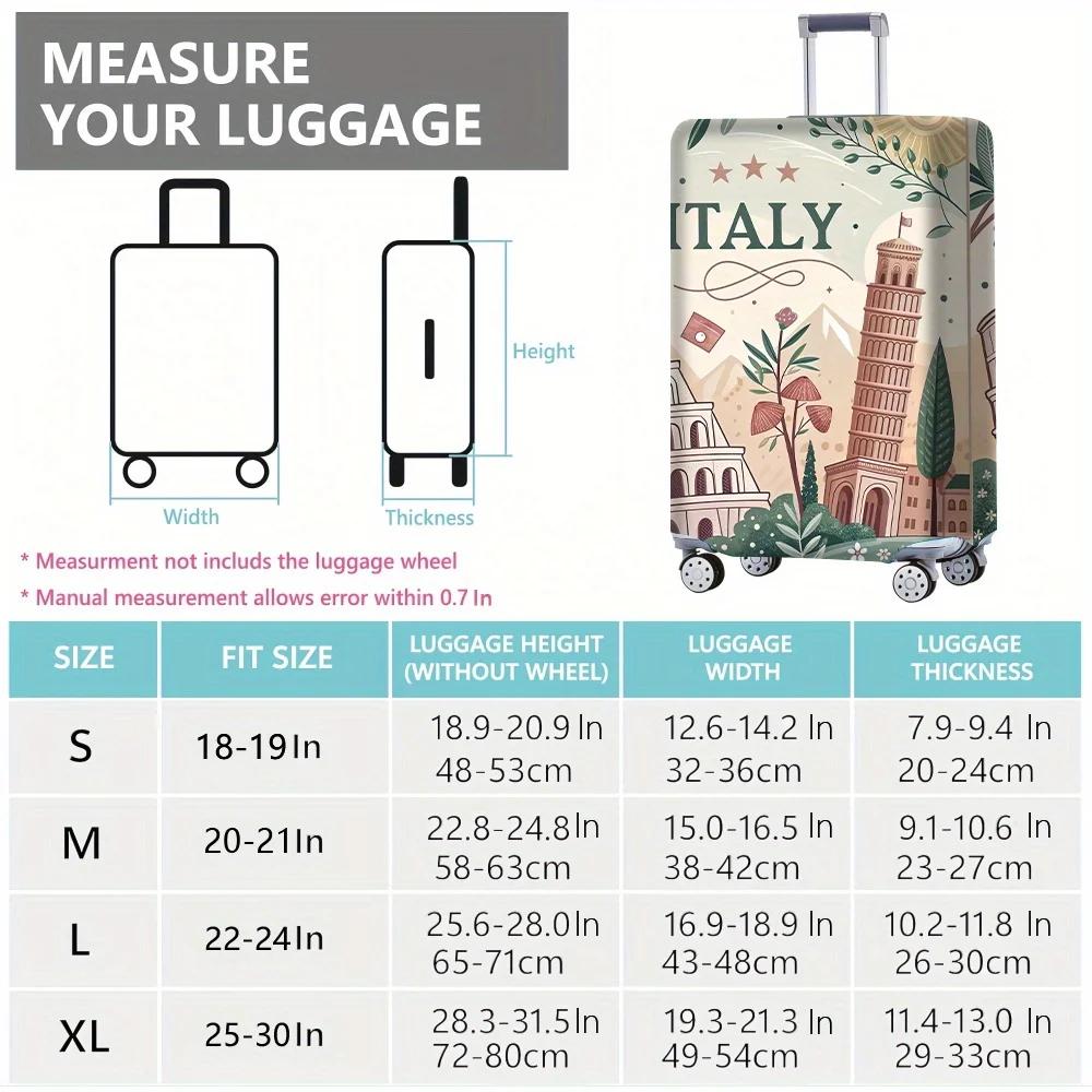 Pokrowiec na walizkę z motywem Włoch, biały ochraniacz na bagaż z Kołoseum, wieżą giętą w Pizie i wulkanem, wytrzymały poliester