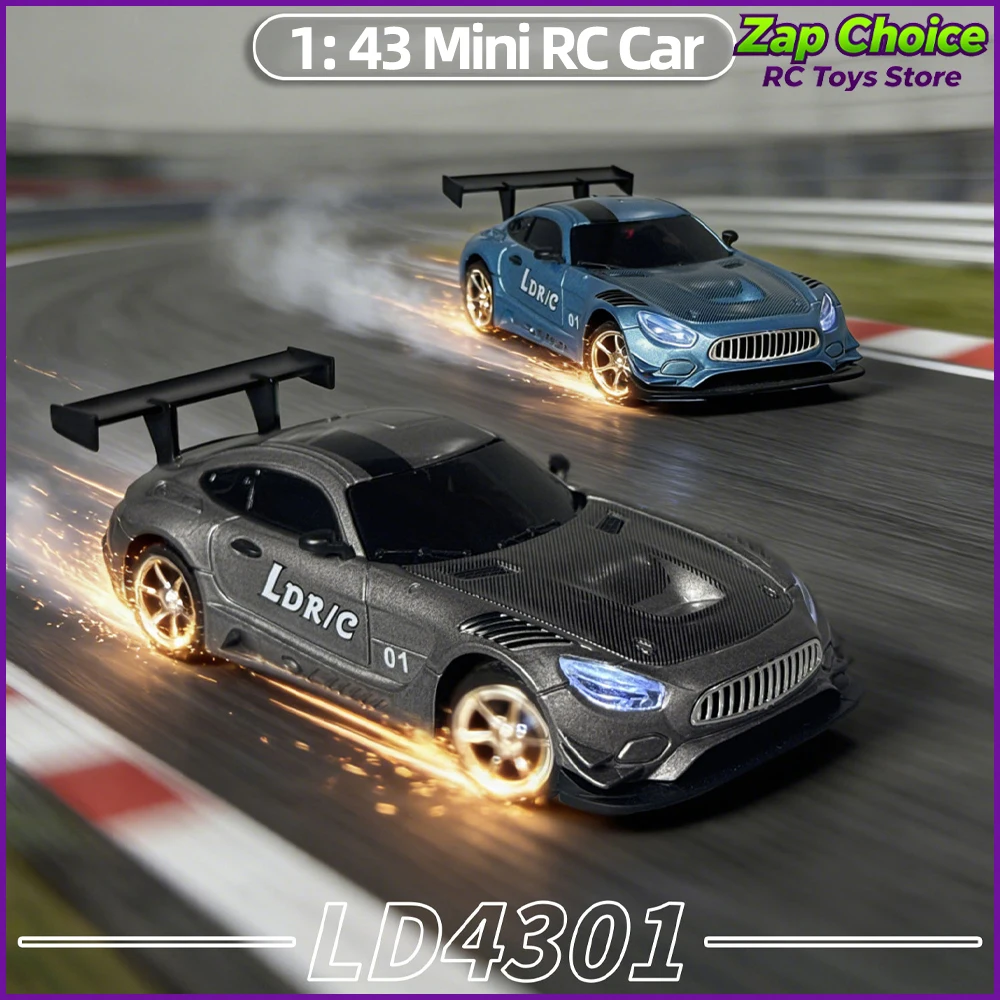 LDRC LD4301 1/43 Mini 2.4G 4CH Full Proportional 4WD Gyro Drift RC Car Alloy Body LED Lights RTR Racing Toy Gift for Kids Adults