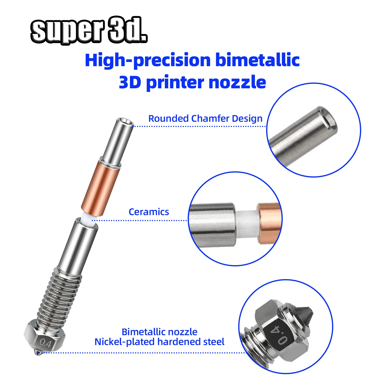 

Биметаллическое сопло QIDI Plus4 Интеграция керамической изоляции 0,4 0,6 мм для быстрого удаления и очень простая замена деталей 3D-принтера