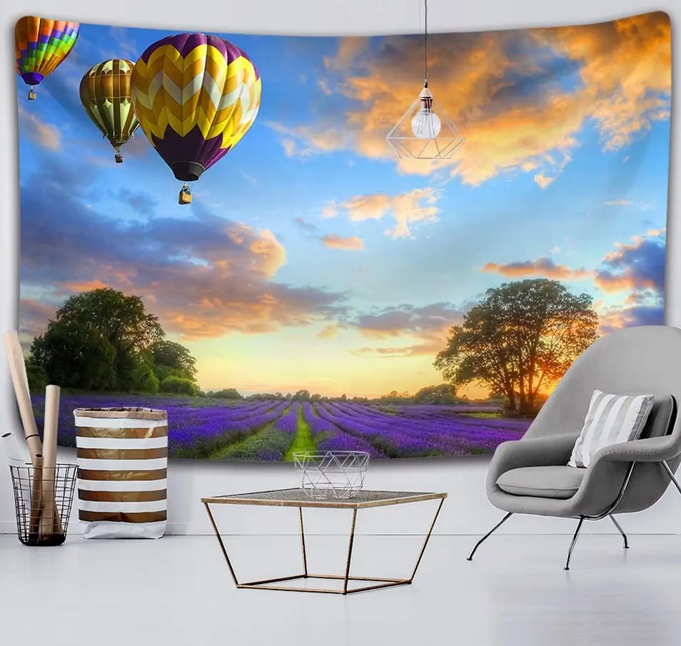 Lavender Tapestry,Blooming Fields in Rows Tapestry Aromatherapy Countryside Tapestry Wall Hanging for Bedroom Living Room Dorm