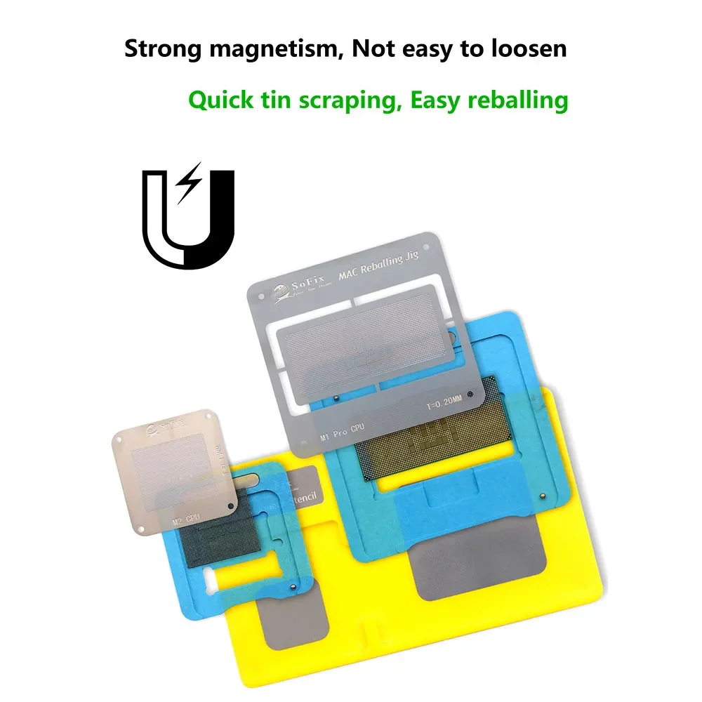 S-F304 Tin Planting Platform Tool for Macbook CPU PCH Intel M1 M2 CPU to BGA Chip RAM NAND BGA Reballing Magnetic Stencil