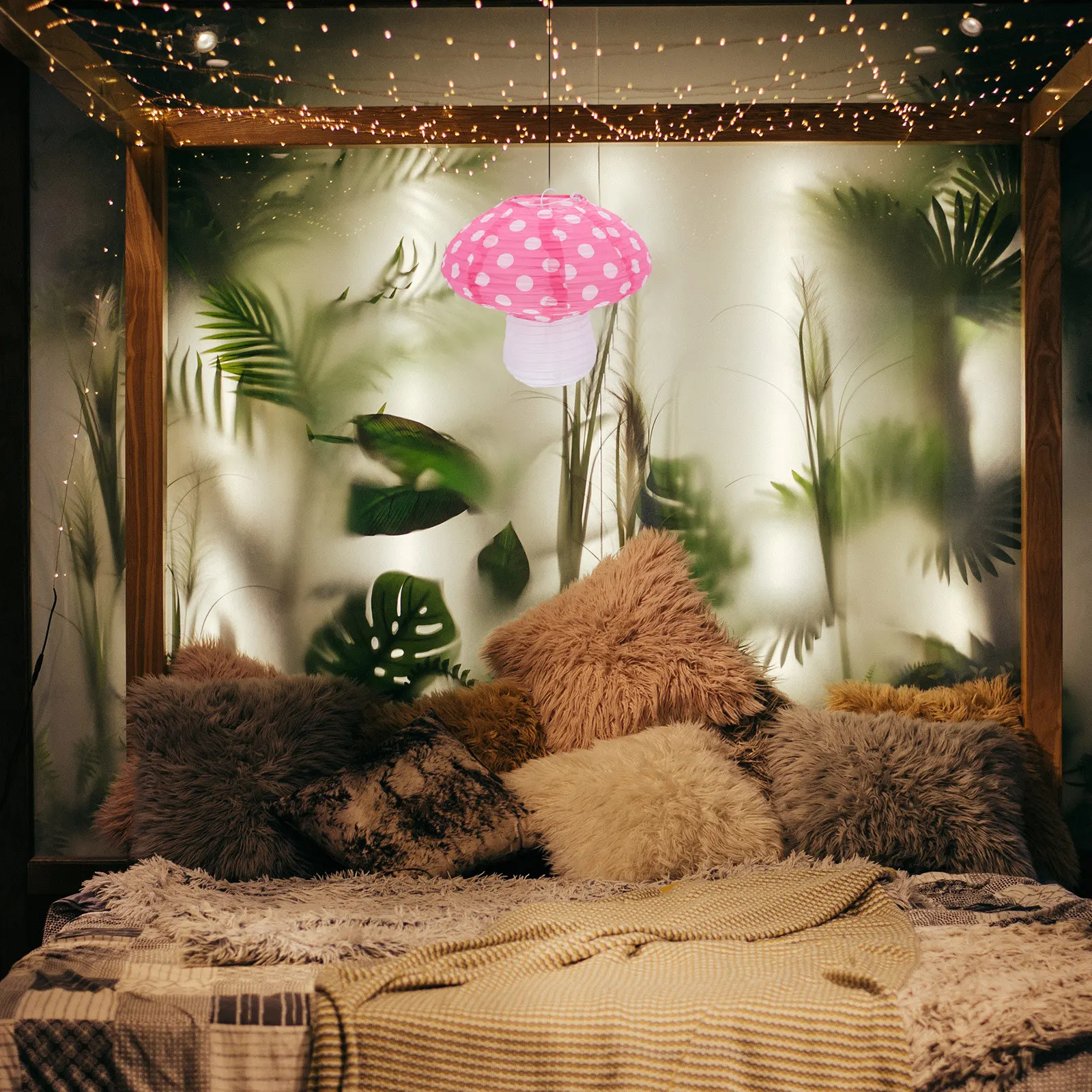 

Набор из 4 декоративных подвесных фонариков в форме грибов для вечеринок, праздников и оформления мероприятий, яркие цвета