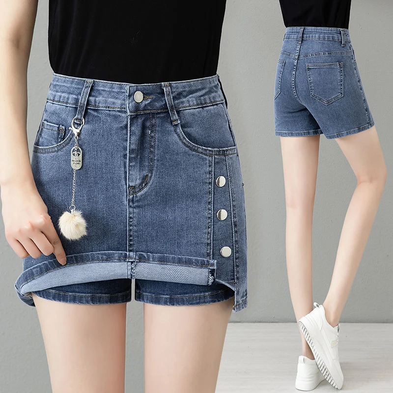 

Women's High Waisted Faux Denim Shorts Skirts, Korean Fashion, Female Lined Short Jeans, Skinny Pantskirt, Summer Design, New