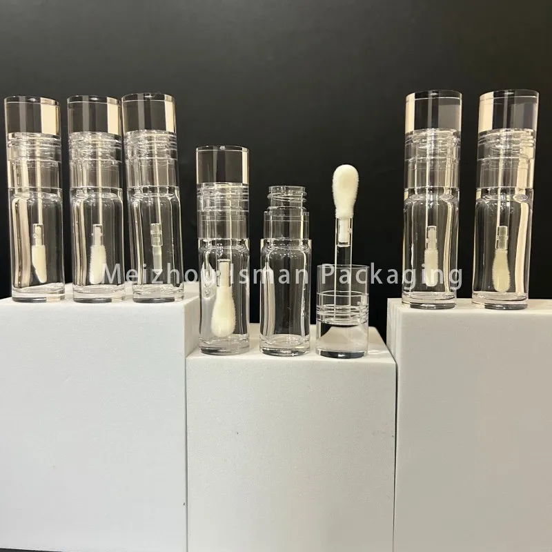 50Pcs Clear Round Crystal Liquid Lipgloss Tube Packaging Custom Logo 6ml Big Brush Lip Gloss Tubes Thick Bottle With Big Wand