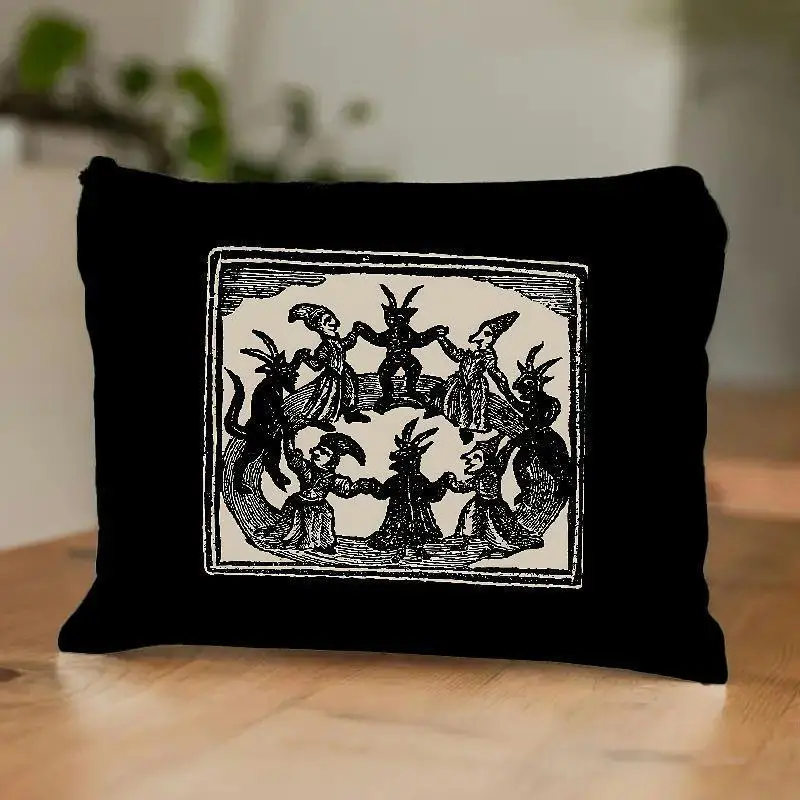 1 Piece of Fashionable Gothic-Style Demon Print Makeup Bag - Multifunctional Zipper Pouch for Women, Perfect Travel Zipper Storage Bag, Fun Birthday Gift