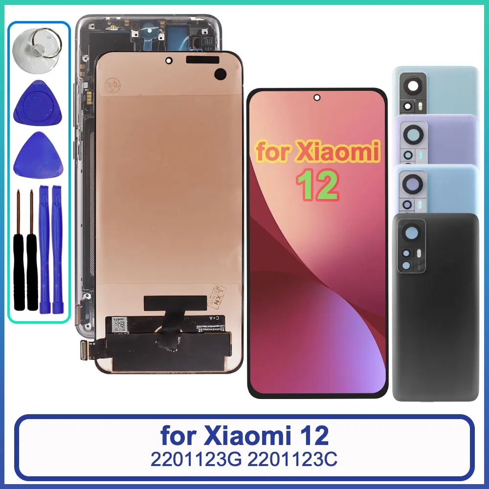 xiaomi-12用の新しいlcdディスプレイタッチスクリーンデジタイザーアセンブリ交換品（xiaomi-12-2201123c-2201123g-lcd、フレーム付き）