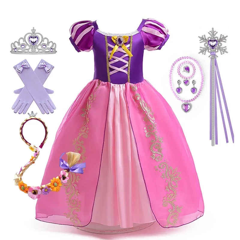 Robe de princesse Disney pour filles, cosplay pour enfants, cendrillon, blanche neige, aurore, raiponce, costume d'Halloween, robes de fête d'anniversaire pour enfants