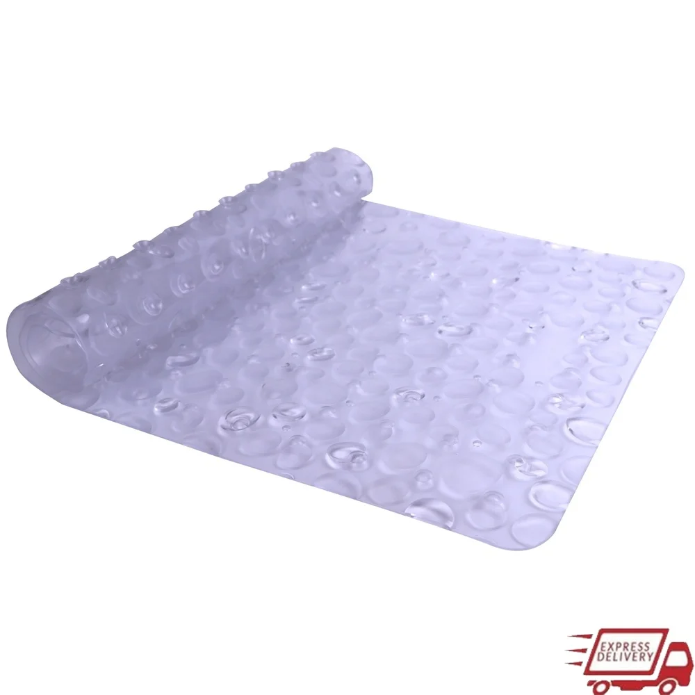 

Non-Slip Vinyl Bathtub Mat with Suction Cups Textured Droplets Comfort Safe Shower and Bath Experience Easy Clean Regular Fit