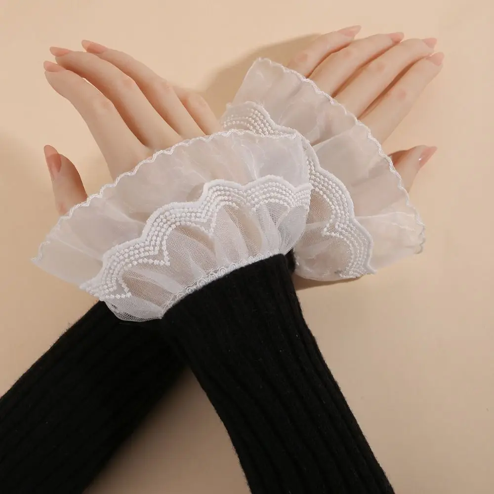 Fashion Victorian Detachable Sleeves Cuffs Solid Color Costume Accessory Lace Ruffled Wrist Fake Sleeves Cuffs Daily Accessory