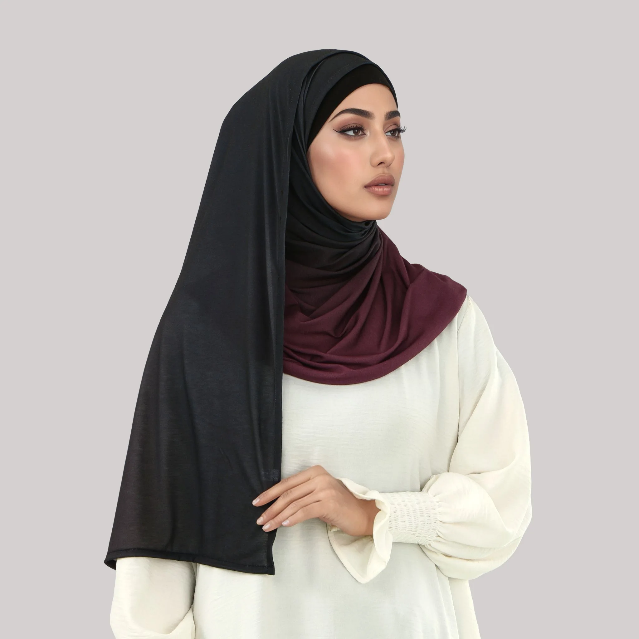 

Женский градиентный трикотаж, хиджаб с кепкой, новый мусульманский чепчик, мгновенный хиджаб, шаль, головной платок, шапки для Рамадана, повязка на голову 180*70 см