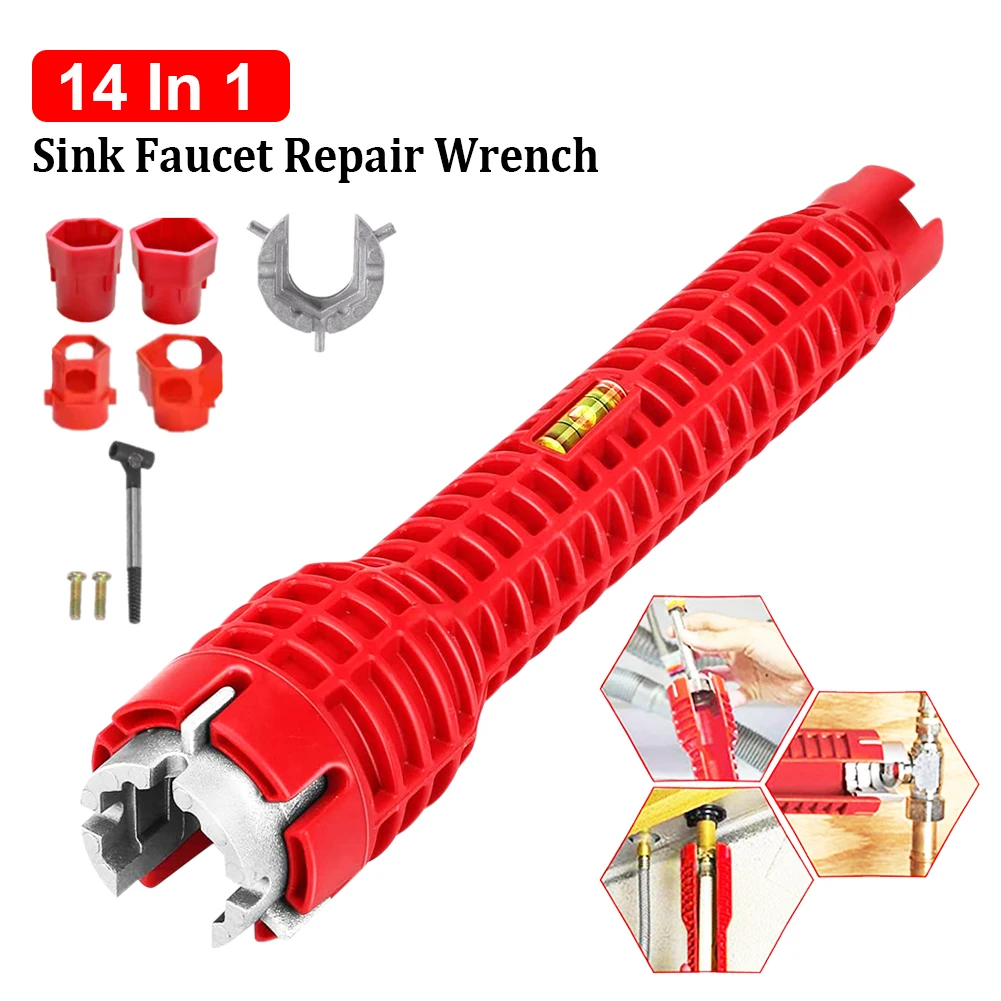 Hardware Tools 14 In 1 Sink Faucet Wrench Basin Wrench Handle Double Head Wrench Bathroom Plumbing Water Heater Spanner Tool