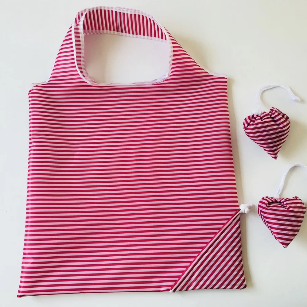 

Pretty Strip Pattern Foldable Strawberry Bag Recyclable Durable Custom Polyester Fruit Bag Reusable Grocery Bag for Storage