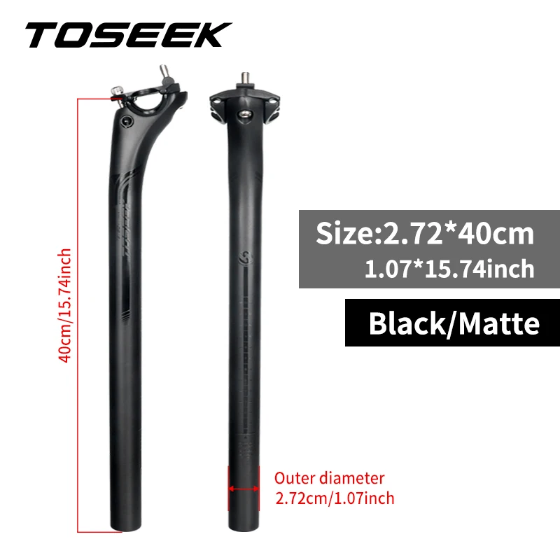 TOSEEK Carbon Sattelstütze 27,2 31,6mm Länge 400mm Mattschwarz MTB Rennrad Sattelstütze Sitzrohr Fahrrad Teile MTB Carbon Kanu