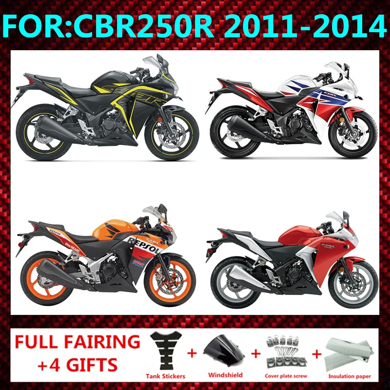 For CBR250 CBR250R 2011 2012 2013 2014 Motorcycle full Fairing Kit ABS Plastic Body Injection mold Bodywork fairings kits zxmt