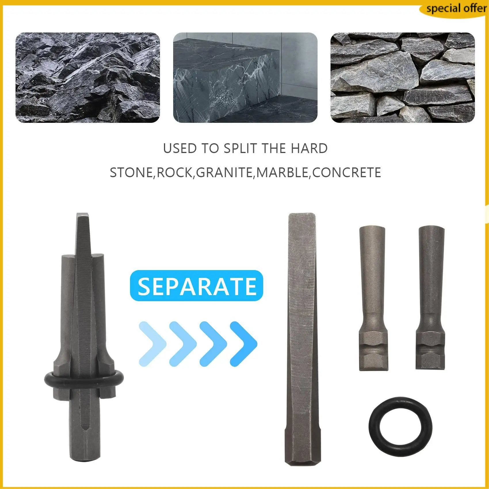 

A50I 7 Set 5/8Inch Plug Wedges Feather Shims Concrete Rock Stone Splitter Hand Tools 16Mm