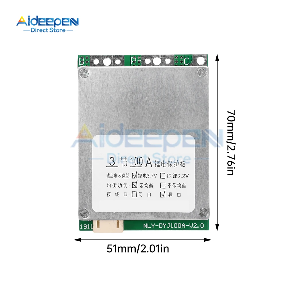 3S Bms 12V 65A 100A Li-ion Ternary Lithium Battery Protection Circuit Board Li-polymer Balance Charging Module With Equalizer