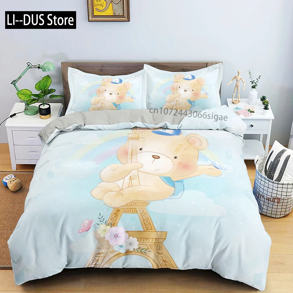 การ์ตูนสัตว์ชุดผ้านวม PANDA Moon Star รูปแบบชุดเครื่องนอนสําหรับเด็กเดี่ยว Queen Size ผ้าปูไมโครไฟเบอร์ผ้านวม