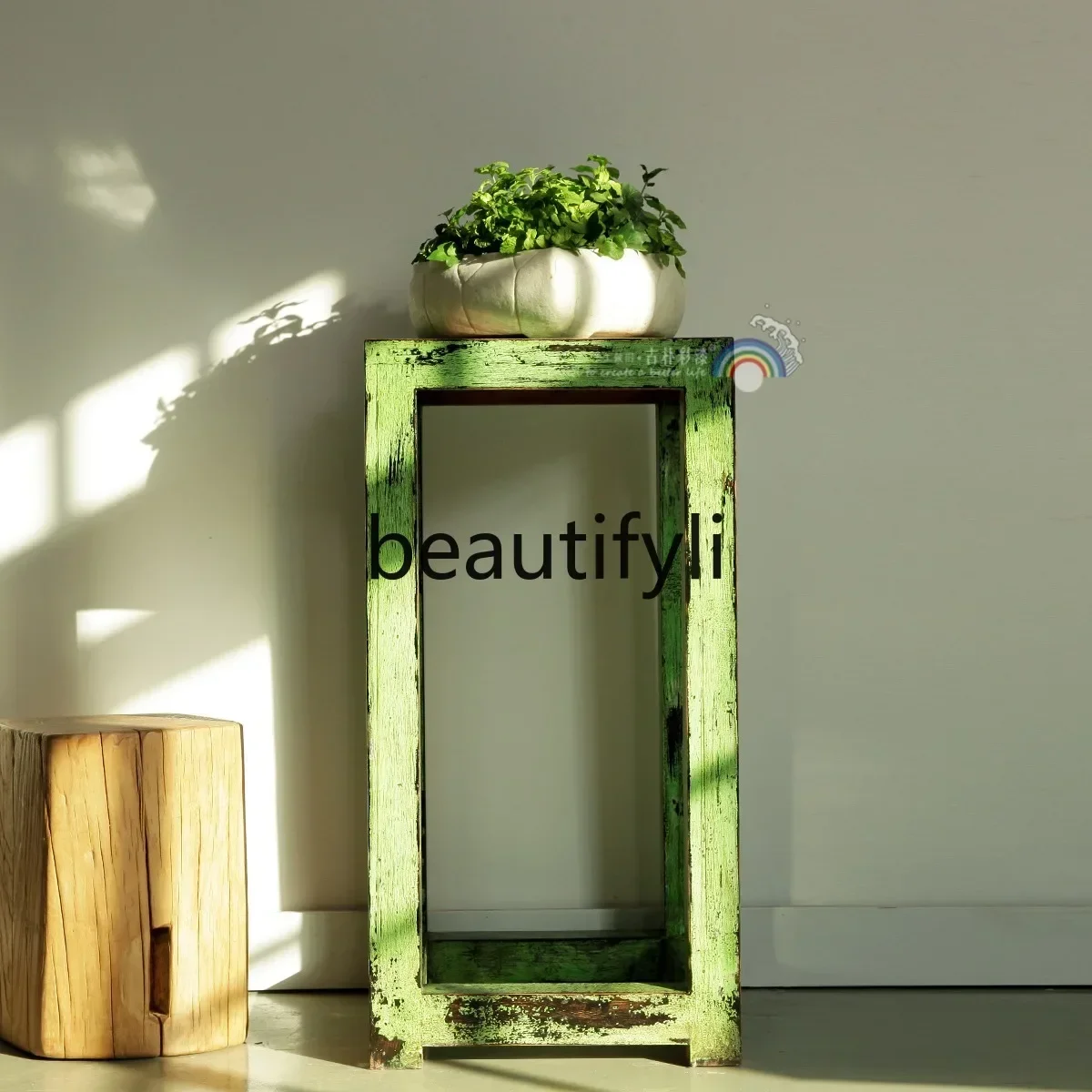 

Solid wood flower rack indoor edge few,simple modern Chinese style, floor-to-ceiling potted plant multi-functional storage table
