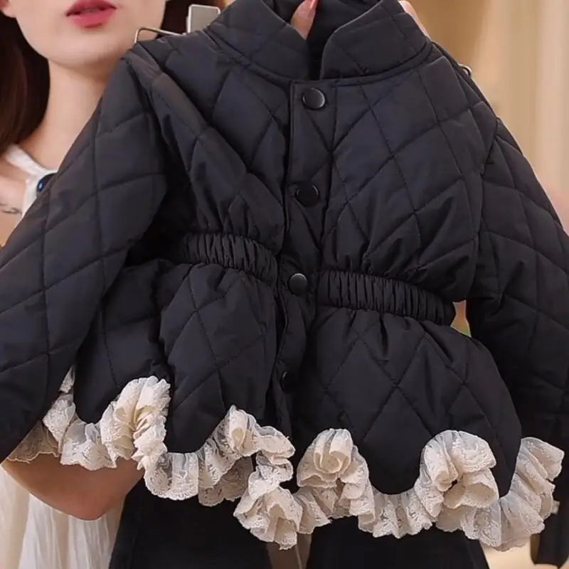 New Children's Padded Jacket Korean Style Girls Fashion Cotton Coat Winter Cute Outwear Thickened Warm Windbreaker Overcoat Gift