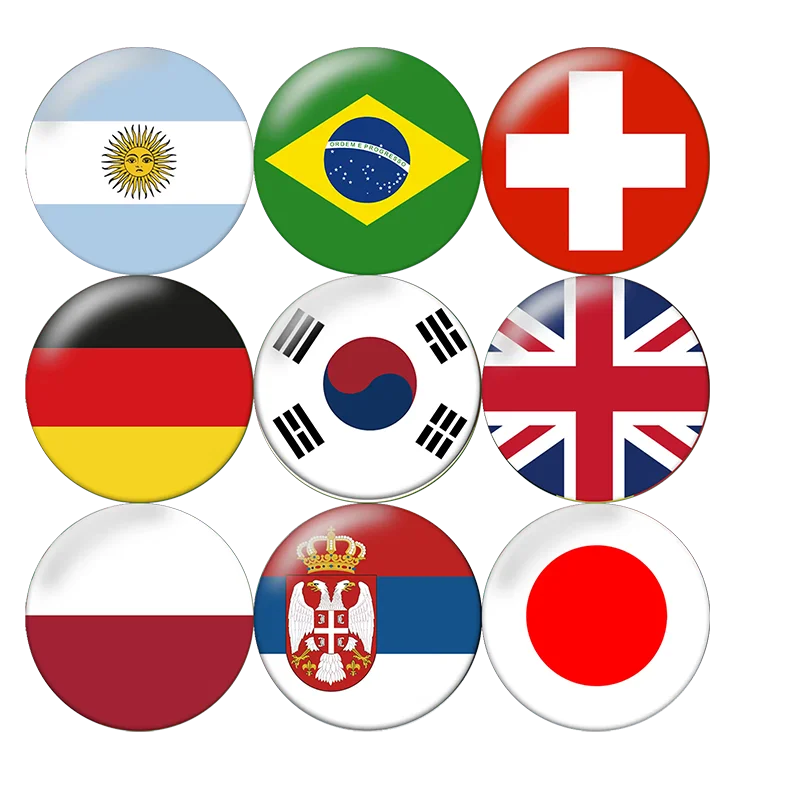 30-100 unids/lote banderas nacionales Brasil Francia Portugal España EE. UU. foto redonda cabujón de cristal demostración parte posterior plana haciendo encontrar