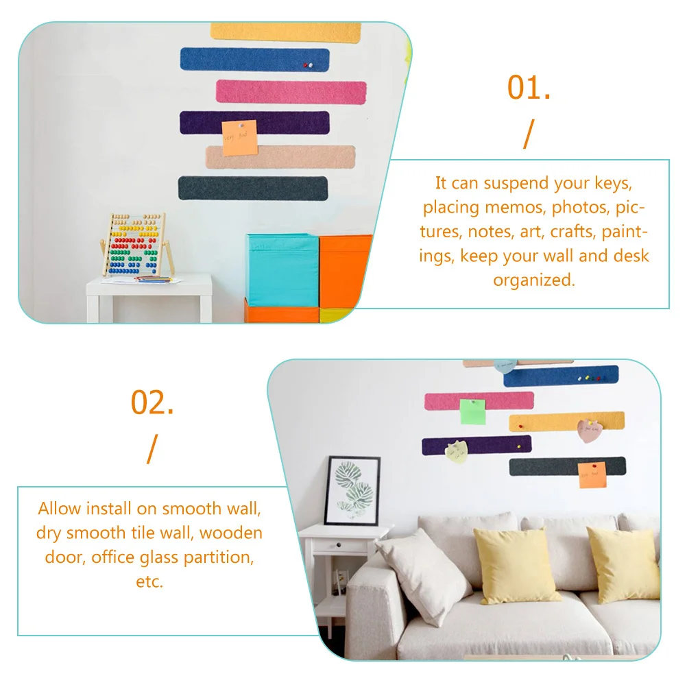 Bande de planche à épingles en feutre, 7 pièces, barre d'affichage réutilisable pour Photos, Notes, artisanat, affichage, chambre à coucher, salon, murs de bureau