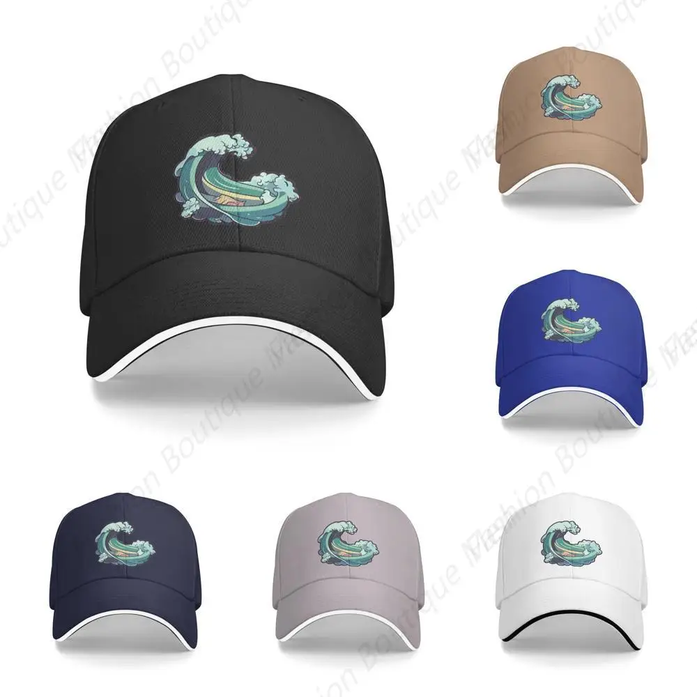 

High Quality Colorful Wave Sticker With Clouds Printing Sandwich Caps Peaked Caps Trucker Hat Men Women Outdoor Sun Caps