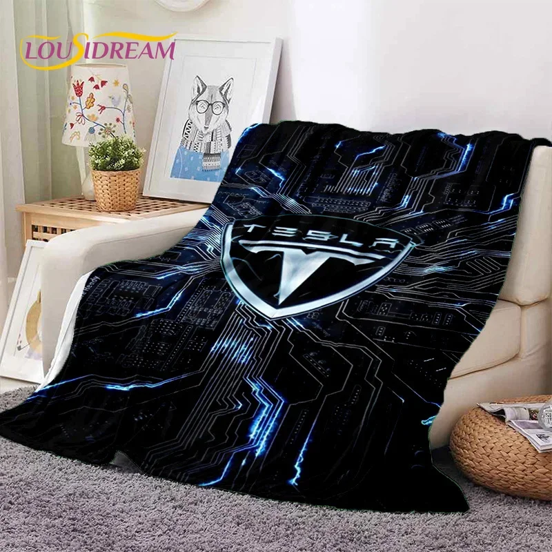 3D Printing Tesla Car Logo Soft Flannel Blanket for Beds Bedroom Sofa Picnic,Throw Blanket for Cover Outdoor Leisure Nap Gift