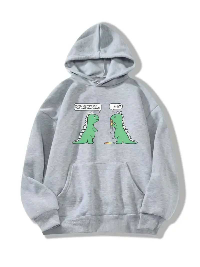 Lovely Two Little Dinosaurs Printed Hoodies ForWomen Fashion Fleece Hoody Creativity Pullover Sportwear Street Loose Sweatshirts