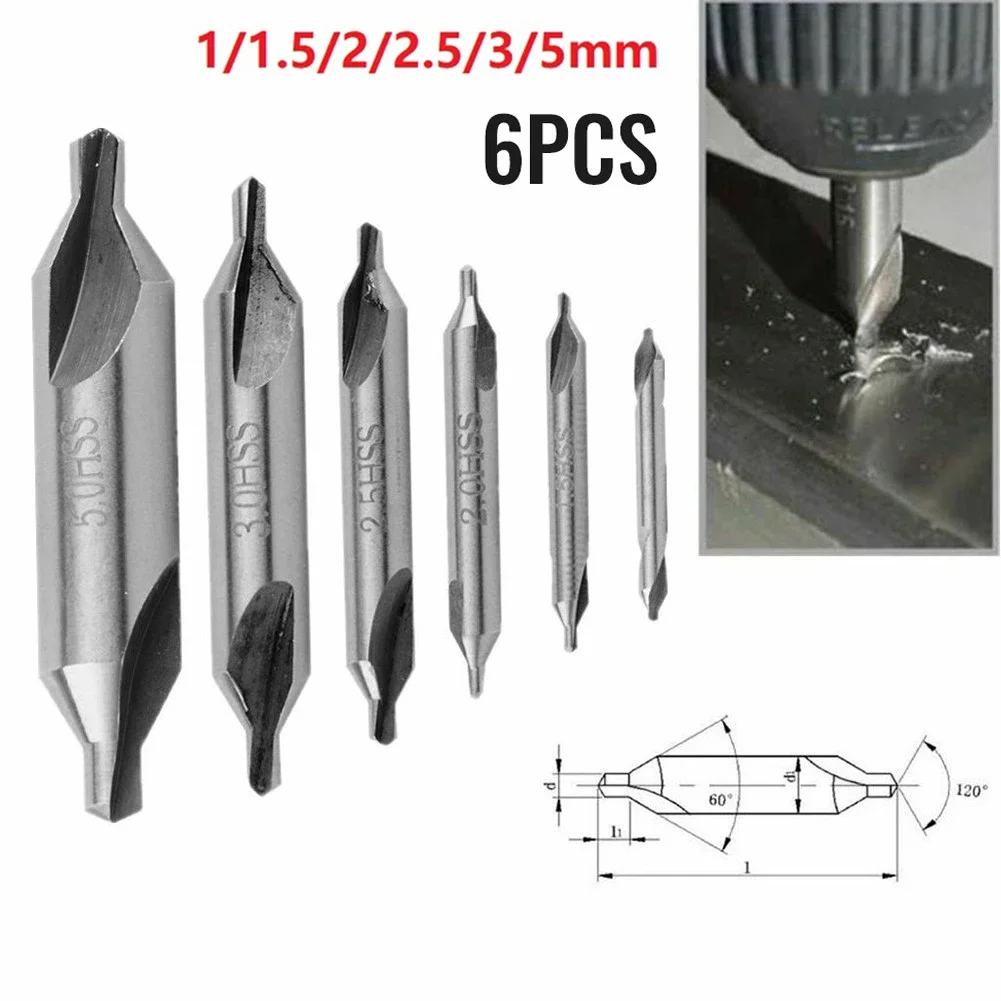 5/3/2.5/2/1.5/1 مللي متر 6 قطعة HSS مركز الحفر مزدوجة نهاية ل مخرطة مركز القياسية عالية السرعة الصلب نقطة ثابتة الحفر 60 درجة زاوية