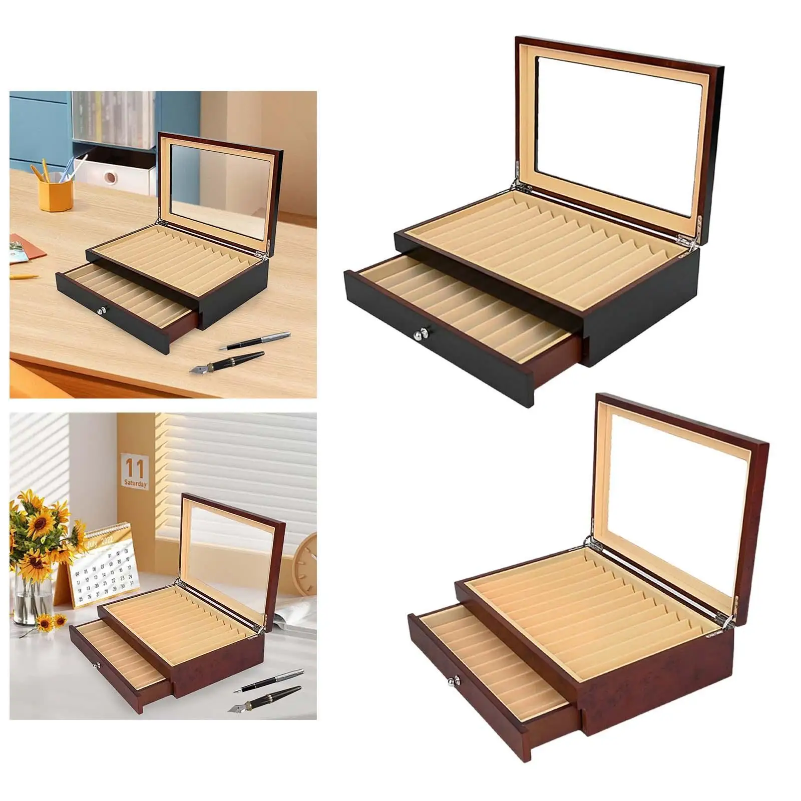 Imagem -04 - Pen Display Box com Gaveta Pen Storage Organizer Caixa Original do Presente Home Birthday Party Office Shop 23 Slots Camadas