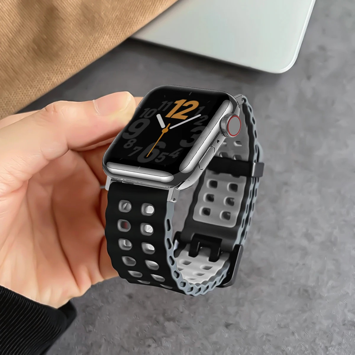 سيليكون الفرقة لساعة أبل سلسلة 11 10 9 8 7 6 SE3 الرياضة حزام اثنين لهجة سوار ل Iwatch الترا 3/2 49 مللي متر 38 40 42 44 46 مللي متر #2