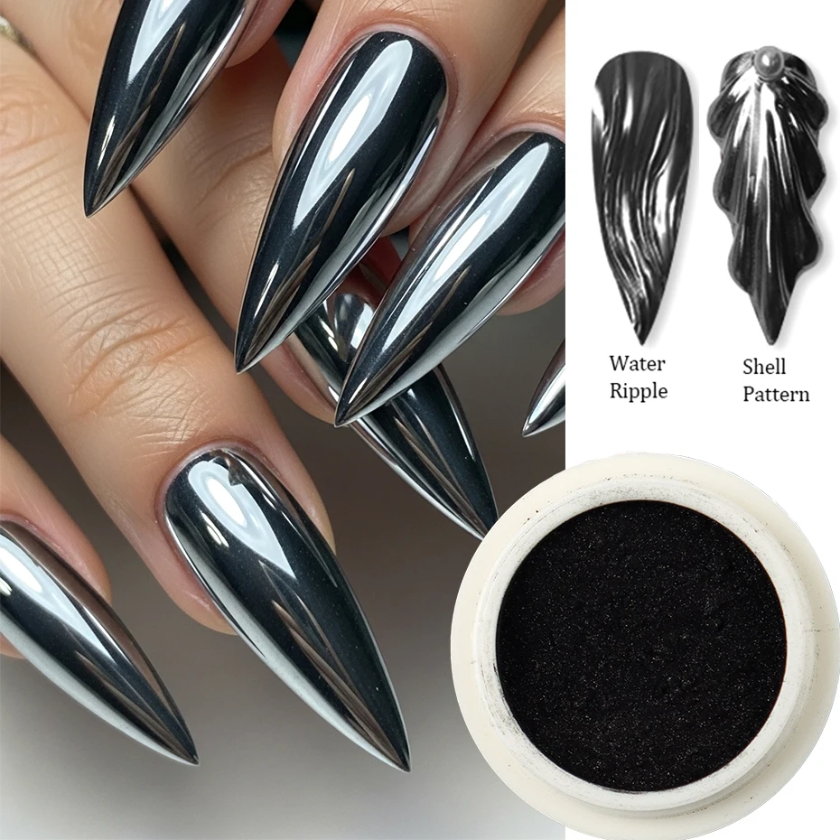1 caja de polvo de uñas negro cromado, polvo metálico para frotar, pigmento mágico espejo, glitter para uñas, adornos Y2K, decoración de arte de uñas, manicura 2