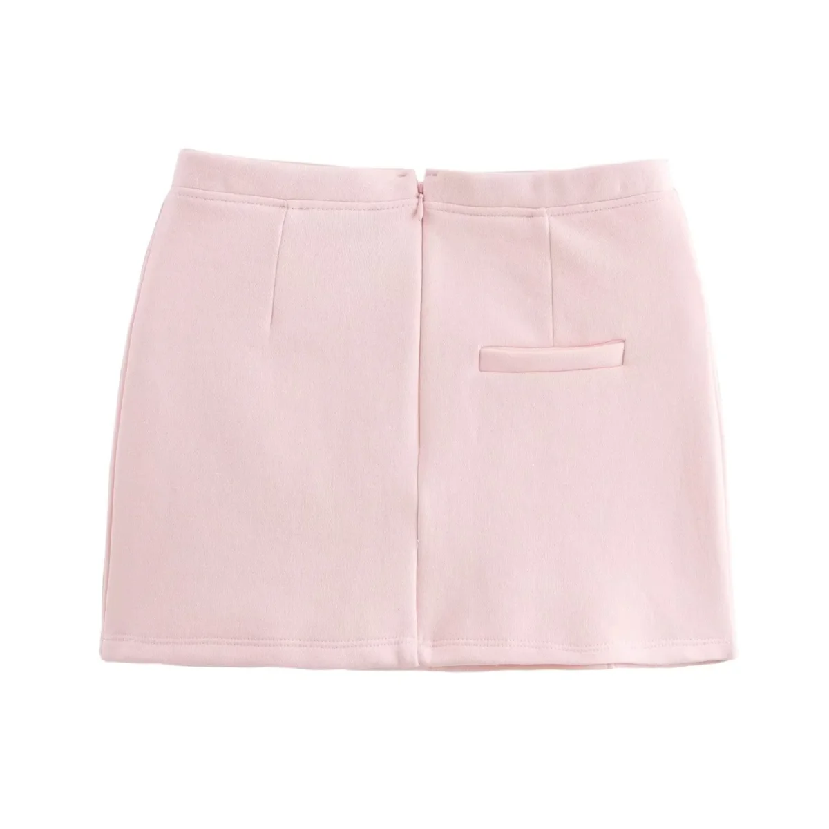 TRAFZA Female Fashion Set Pink Turtleneck Long Sleeve Zipper Sweatshirt+High Waist Pocket Mini Skirt Autumn Suit Woman Trendy