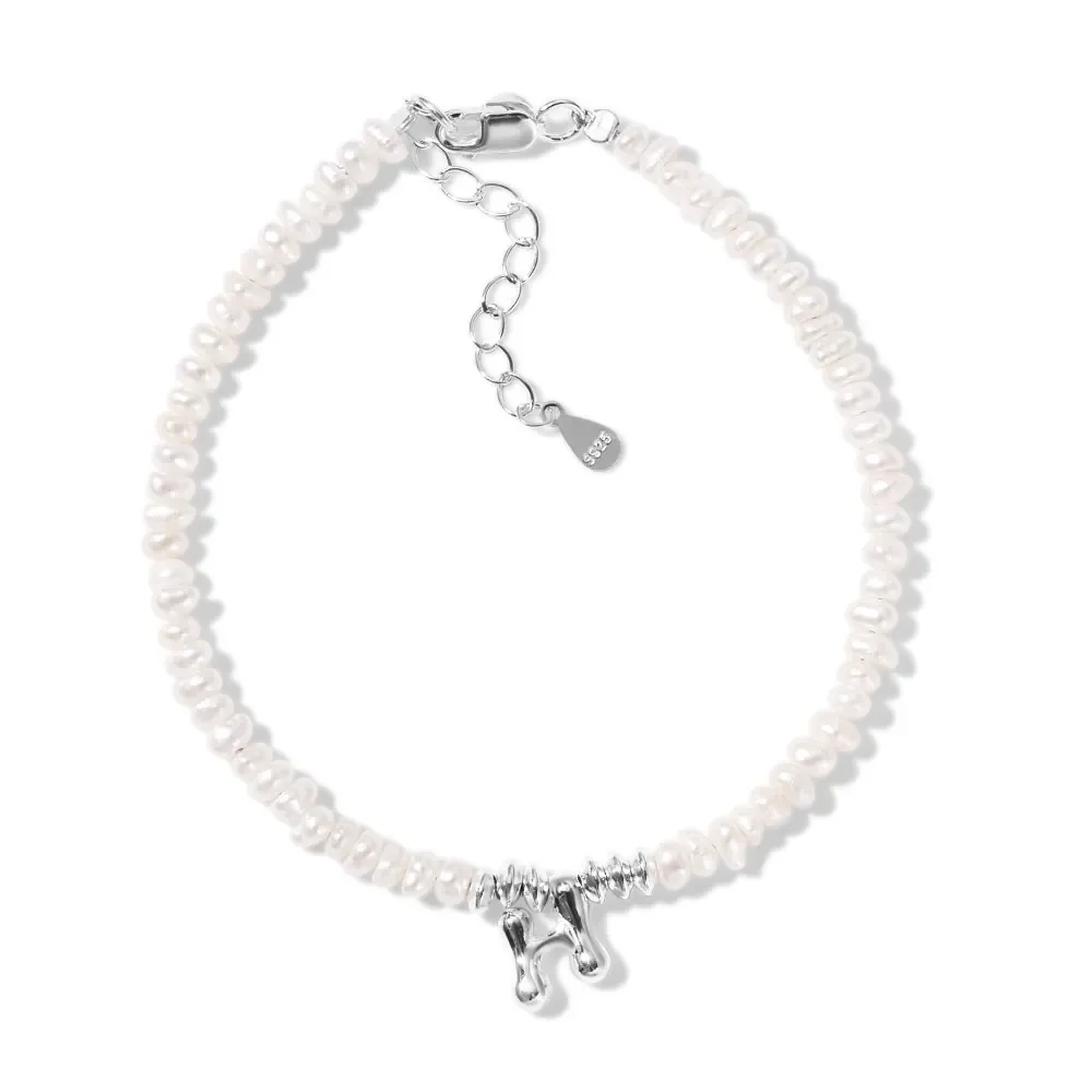 

HOT SALE S925 Silver Bracelet Women's Freshwater Pearl Bracelet Personalized H Letter Pendant Design Exquisite Women